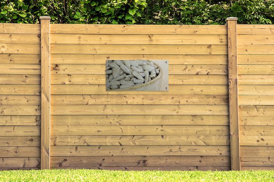 Poster de jardin Bol plein de graines de tournesol de couleur blanche - 80x40 cm - Décoration murale Outdoor - Poster de jardin - Toile de jardin - Poster de clôture - Tableau de jardin