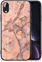 Telefoonhoesje Geschikt voor iPhone XR Leuk Case met Zwarte rand Marmer Oranje