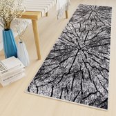 Tapiso Luxury Tapijtloper Grijs Zwart Abstract Gang Woonkamer Vloerkleed Maat- 90x200