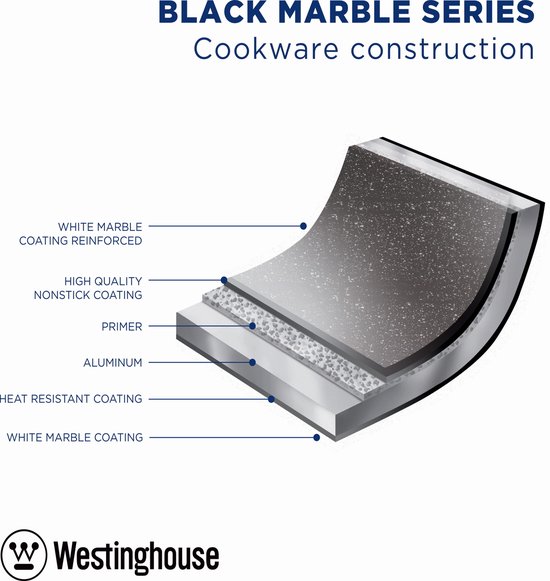 Westinghouse Hapjespan Inductie - Ø 28 cm - Zwart Marmer Wood - Speciale Editie - Met Deksel - Geschikt voor alle warmtebronnen - Westinghouse