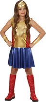 Widmann - Wonderwoman Kostuum - Superheldin Wonder Girl - Meisje - Blauw, Rood, Goud - Maat 158 - Carnavalskleding - Verkleedkleding