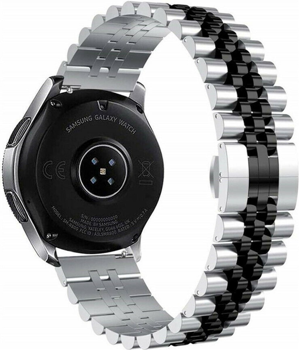 Strap-it Luxe Jubilee stalen bandje - geschikt voor Samsung Galaxy Watch 3 41mm / Galaxy Watch 1 42mm / Galaxy Watch Active / Active2 40mm & 44mm / Gear Sport - zilver/zwart