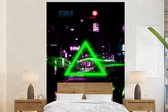 Behang - Fotobehang Gaming - Neon - Driehoek - Abstract - Gamen - Breedte 180 cm x hoogte 280 cm