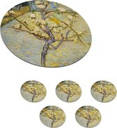 Onderzetters voor glazen - Rond - Perenboompje in bloei - Schilderij van Vincent van Gogh - 10x10 cm - Glasonderzetters - 6 stuks