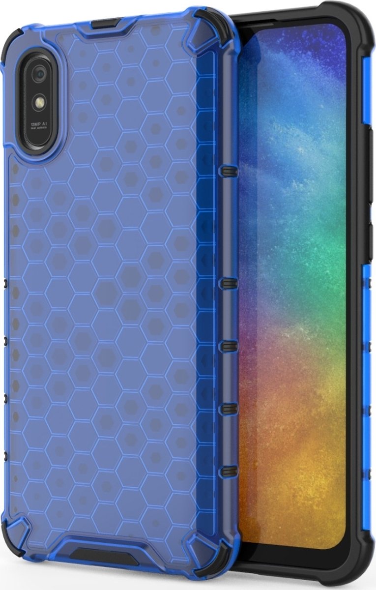Mobigear Hoesje geschikt voor Xiaomi Redmi 9A Telefoonhoesje Hardcase | Mobigear Honeycomb Backcover Shockproof | Schokbestendig Redmi 9A Telefoonhoesje | Anti Shock Proof - Blauw