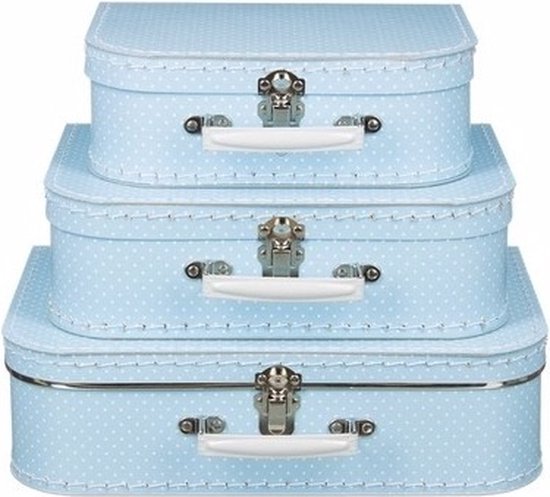 Coffret déco bleu clair à pois blancs 25 cm