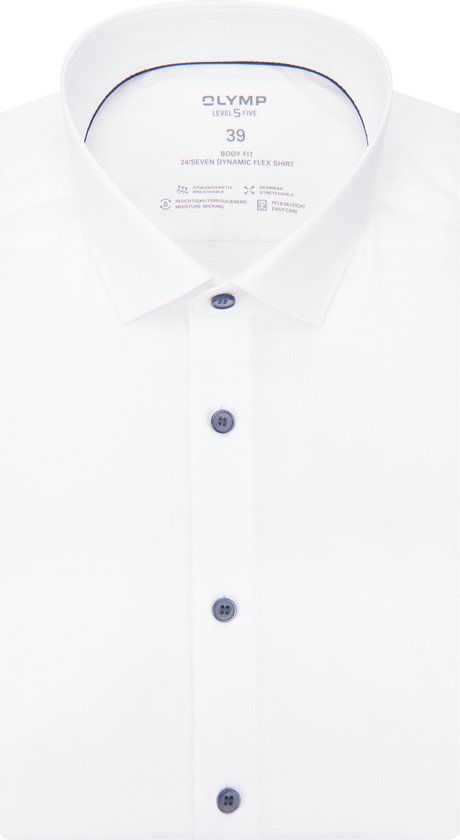 OLYMP Level 5 body fit overhemd 24/7 - lyocell stretch - wit structuur - Strijkvriendelijk - Boordmaat: 44