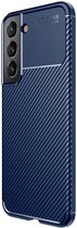 Samsung Galaxy S22 Plus Hoesje Siliconen Carbon TPU Back Cover Blauw