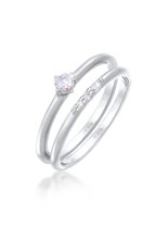 Elli Dames Ring Dames Stacked Ring Set Solitaire met Zirkonia Kristallen in 925 Sterling Zilver