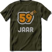 59 Jaar Feest T-Shirt | Goud - Zilver | Grappig Verjaardag Cadeau Shirt | Dames - Heren - Unisex | Tshirt Kleding Kado | - Leger Groen - L