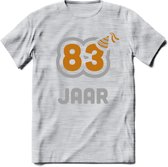 83 Jaar Feest T-Shirt | Goud - Zilver | Grappig Verjaardag Cadeau Shirt | Dames - Heren - Unisex | Tshirt Kleding Kado | - Licht Grijs - Gemaleerd - XXL