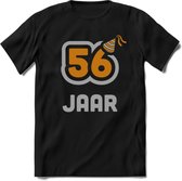 56 Jaar Feest T-Shirt | Goud - Zilver | Grappig Verjaardag Cadeau Shirt | Dames - Heren - Unisex | Tshirt Kleding Kado | - Zwart - 3XL