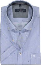 Casa Moda Sport Comfort Fit overhemd - korte mouw - blauw met wit gestreept met dessin (contrast) - Strijkvriendelijk - Boordmaat: 51/52