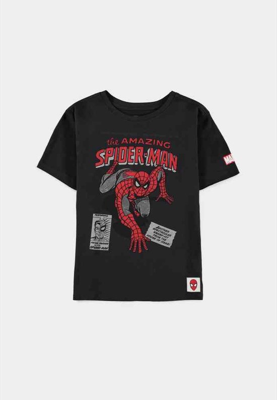 Marvel SpiderMan Kinder Tshirt - Kids 134- Imprimé Vintage Zwart