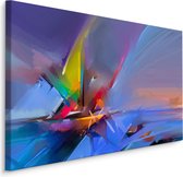 Schilderij - Zeilboot in Abstractie, Multikleur, Premium Print