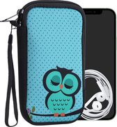 kwmobile hoesje voor smartphones L - 6,5" - hoes van Neopreen - Slapende Uil design - turquoise / bruin / mintgroen - binnenmaat 16,5 x 8,9 cm