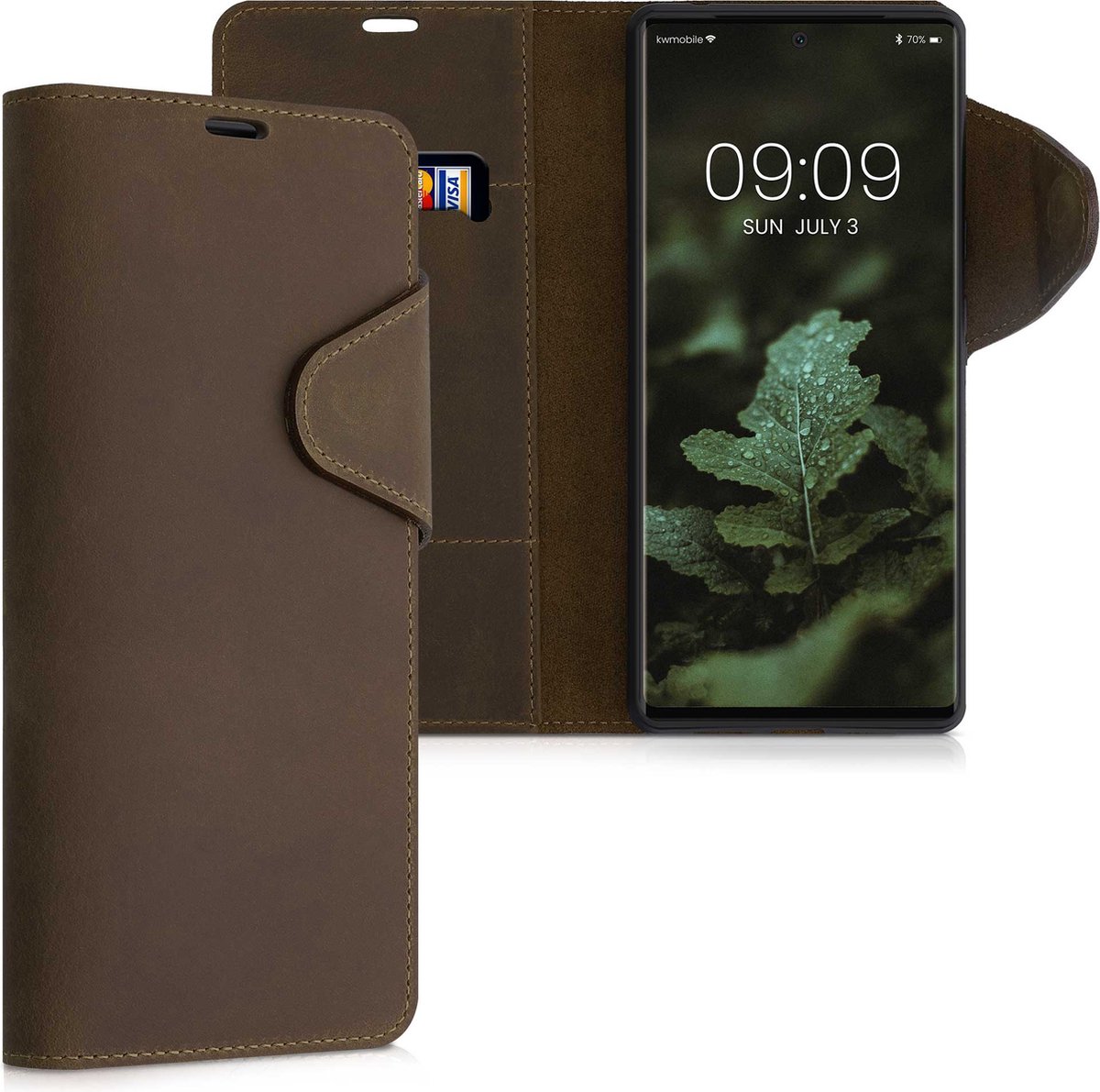 kalibri telefoonhoesje geschikt voor Google Pixel 6 Pro - Hoesje met pasjeshouder en standaard - bruin - Wallet case