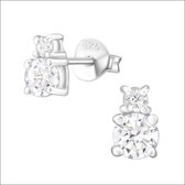 Aramat jewels ® - Zilveren zirkonia oorbellen 2 stenen transparant 6x4mm