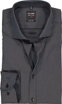 OLYMP Level 5 body fit overhemd - mouwlengte 7 - bruin met blauw structuur - Strijkvriendelijk - Boordmaat: 39
