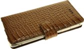 Made-NL Handgemaakte ( Apple iPhone 13 mini ) book case Bruin glad robuuste Krokodillenprint leer