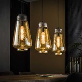 Hoyz - Hanglamp met 3 druppelvormige lampen - Amberkleurig glas - tot 150cm in hoogte verstelbaar - Industriële Hanglamp voor woonkamer of eetkamer