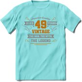 49 Jaar Legend T-Shirt | Goud - Zilver | Grappig Verjaardag Cadeau | Dames - Heren | - Licht Blauw - XXL