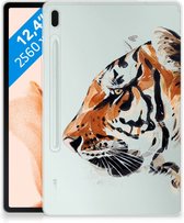 Hoes Samsung Galaxy Tab S7FE Siliconen Cover Ontwerpen Tiger met transparant zijkanten