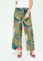 LOLALIZA Wijde broek met tropische print - Khaki - Maat S