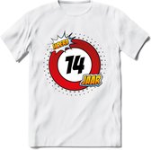 14 Jaar Hoera Verkeersbord T-Shirt | Grappig Verjaardag Cadeau | Dames - Heren | - Wit - M