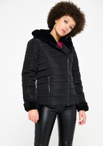 LOLALIZA Gewatteerde jas met capuchon - Zwart - Maat 36