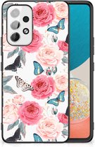 Telefoontas Geschikt voor Samsung Galaxy A53 Smartphone Hoesje met Zwarte rand Butterfly Roses