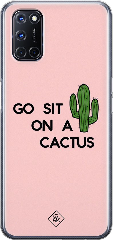 Casimoda® hoesje - Geschikt voor Oppo A52 - Go Sit On A Cactus - Siliconen/TPU - Roze