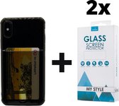 Crystal Backcase Transparant Shockproof Met Pasjeshouder Hoesje iPhone XS Zwart - 2x Gratis Screen Protector - Telefoonhoesje - Smartphonehoesje