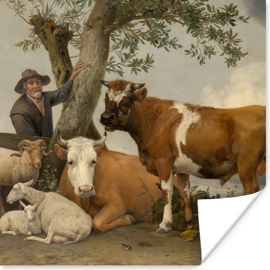 Poster De stier - Schilderij van Paulus Potter - 30x30 cm