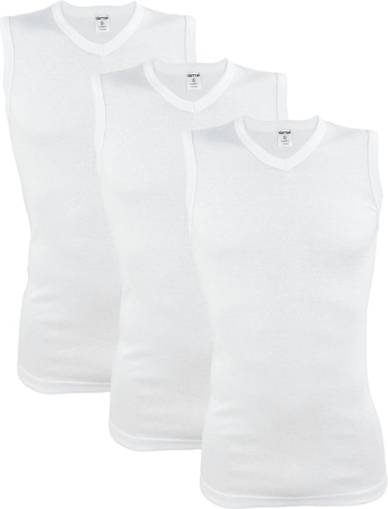 3 stuks SQOTTON A-shirt - V-hals - mouwloos - Wit - Maat XL