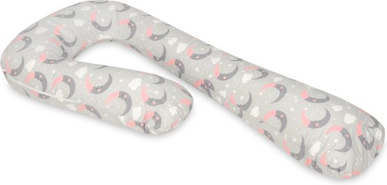 Voedingskussen - Zijslaapkussen - 235 cm - 100% katoen - grijs met maantjes