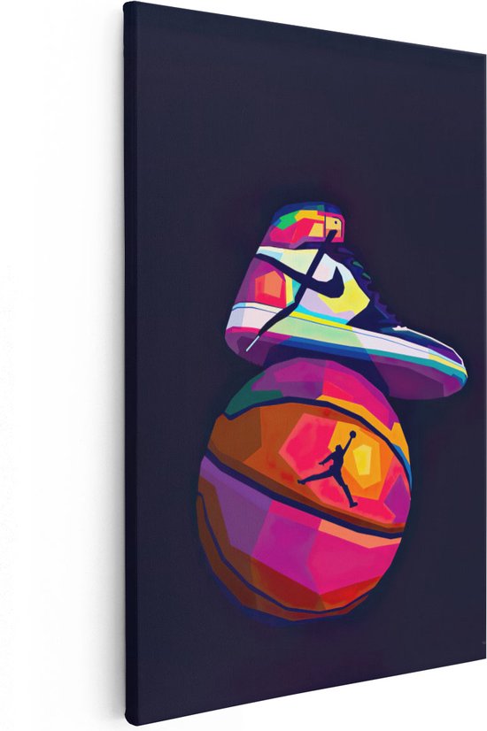 Artaza Canvas Schilderij Nike Air Jordan Schoen op een Basketbal - 40x60 - Poster Foto op Canvas - Canvas Print