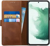 Rosso Deluxe Echt Leer Book Case Hoesje Geschikt voor Samsung Galaxy S22 Plus | Ruimte voor drie pasjes | Portemonnee Book Case | Met Pasjeshouder | Bruin