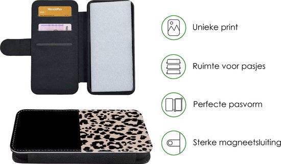 Étui pour téléphone iPhone 7 Bookcase - Imprimé panthère - Animaux - Zwart - Avec poches - Étui portefeuille avec fermeture magnétique