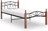 Bedframe metaal en massief eikenhout zwart 100x200 cm