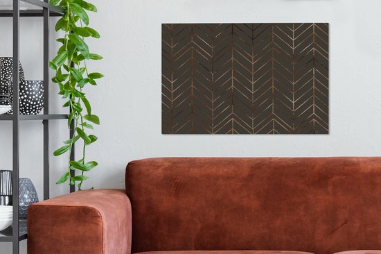 Motif de Luxe de lignes fines et bronze sur fond gris foncé 90x60 cm - Tirage photo sur toile (Décoration murale salon / chambre)