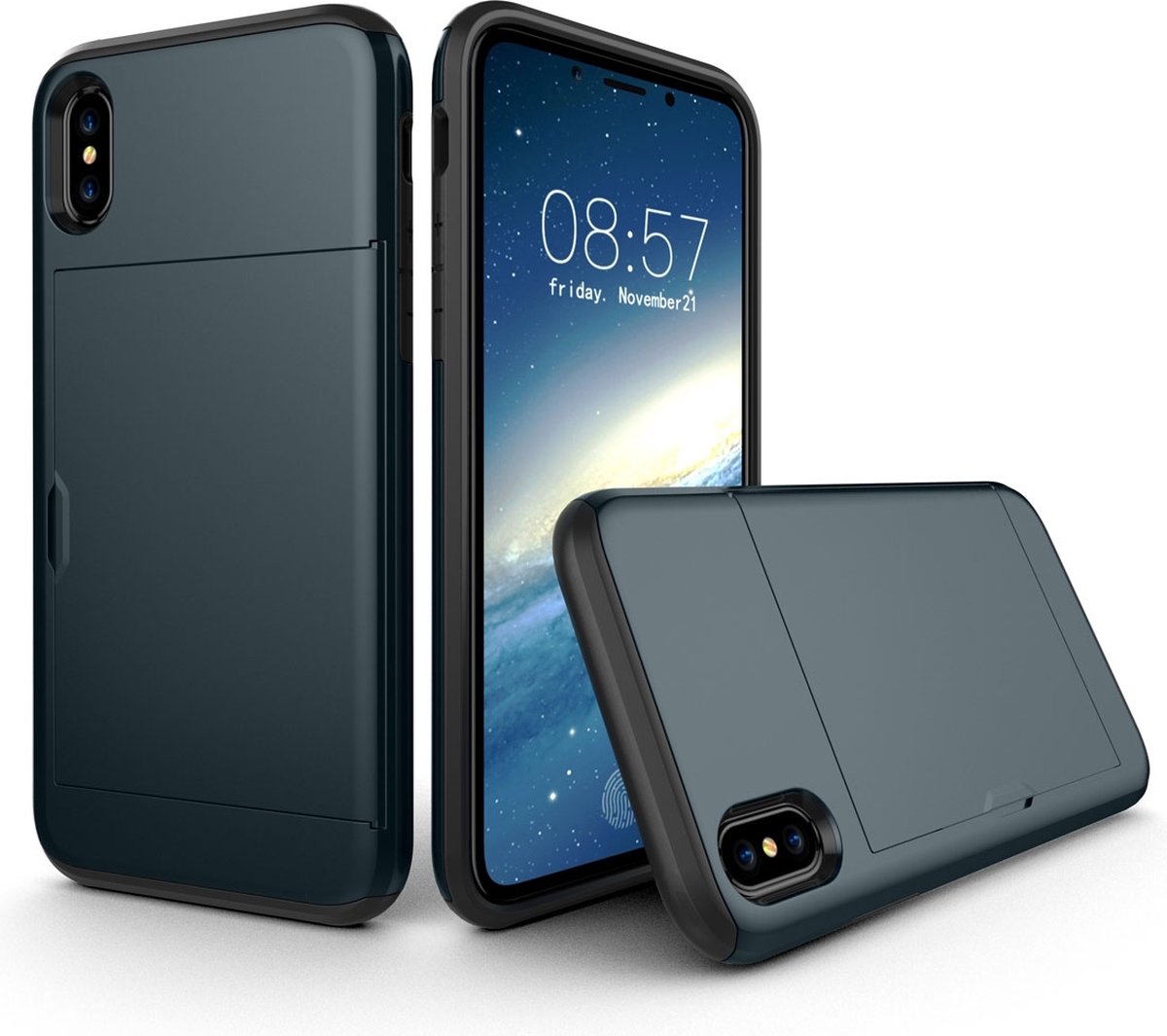 Mobigear Hoesje geschikt voor Apple iPhone XS Telefoonhoesje met Kaarthouder Hardcase | Mobigear Card Backcover Shockproof met Pasjeshouder | Kaarthouder voor 2 Pasjes | Hoesje voor Pinpas / OV Kaart / Rijbewijs | Schokbestendig iPhone XS