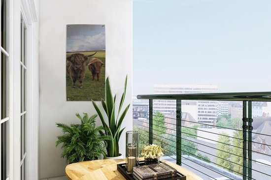 Affiche de jardin Scottish Highlander - Vaches - Nature - 30x60 cm - Toile jardin - Affiche extérieure