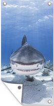 Wanddecoratie buiten Aanzwemmende haai - 80x160 cm - Tuindoek - Buitenposter