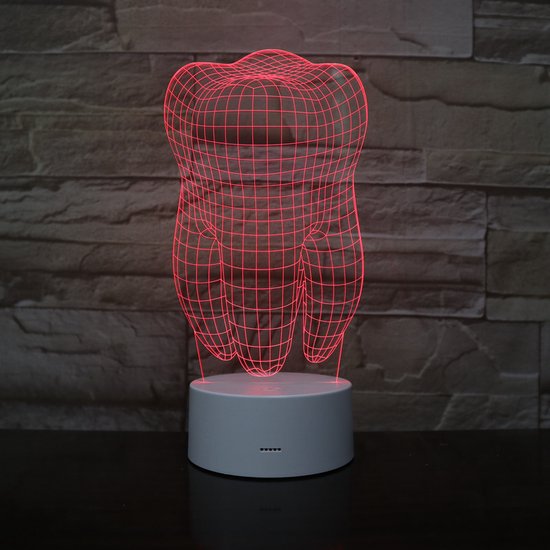 3D Led Lamp Met Gravering - RGB 7 Kleuren - Tand