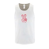 Witte Tanktop sportshirt met "Peace / Vrede teken" Print Rood Size XL