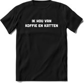 Koffie en Katten Love - Katten T-Shirt Kleding Cadeau | Dames - Heren - Unisex | Kat / Dieren shirt | Grappig Verjaardag kado | Tshirt Met Print | - Zwart - M