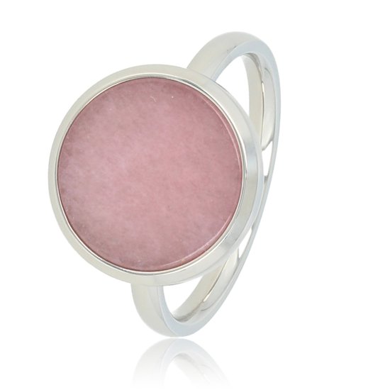 *My Bendel - Ring zilverkleurig met ronde grote Rhodonite - Ring goud met 12 mm ronde roze Rhodonite edelsteen - Met luxe cadeauverpakking