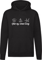 Ink my wholy body | Unisex | Trui | Sweater | Hoodie | Capuchon | Zwart | Inkt mijn hele lichaam | Tattoo | Tatoeage | Inked | Kaarten | Anker | Vogel