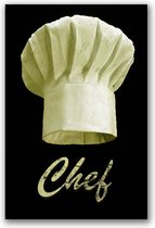 Dibond - Keuken / Eten / Voeding - Chef / hoed in geel / beige / zwart - 50 x 75 cm.